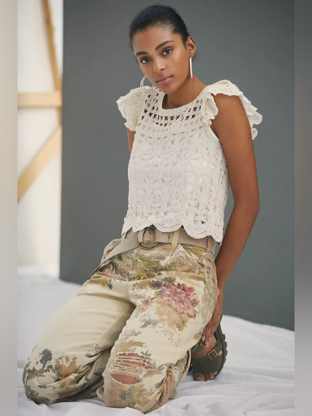 Anthropologie Bishop + Young Crochet Crop Top Boho Size M